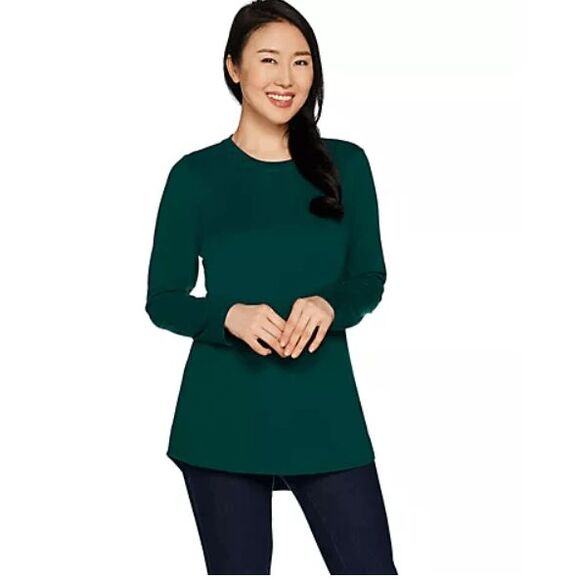 Denim & Co Womens 3X Lux Jersey Crew Neck Tunic Black Long Sleeve Hi-Lo Hem NWT - Picture 3 of 4